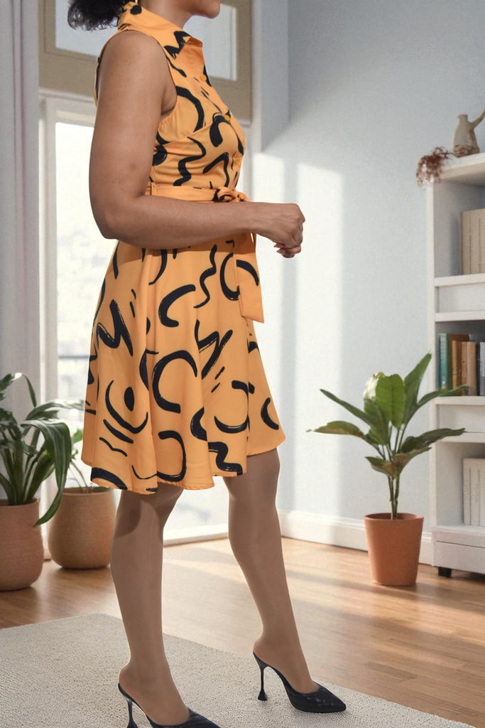 Ladies Mustard Button Front Mini Dress - StylePhase SA