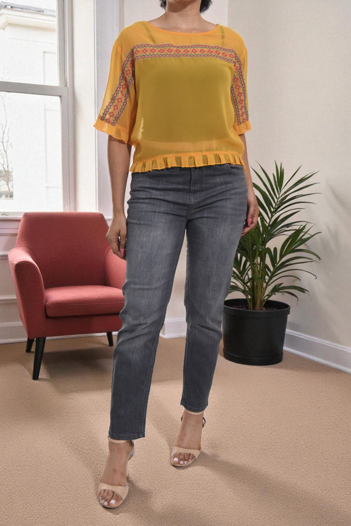 Ladies Mustard Embroidered Blouse - StylePhase SA