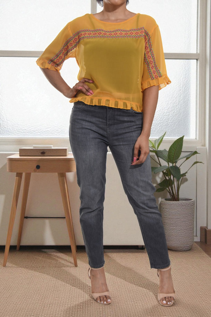 Ladies Mustard Embroidered Blouse - StylePhase SA