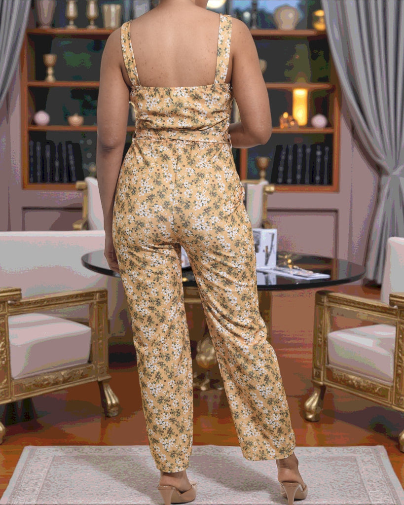 Ladies Mustard Floral Tie Front Jumpsuit - StylePhase SA