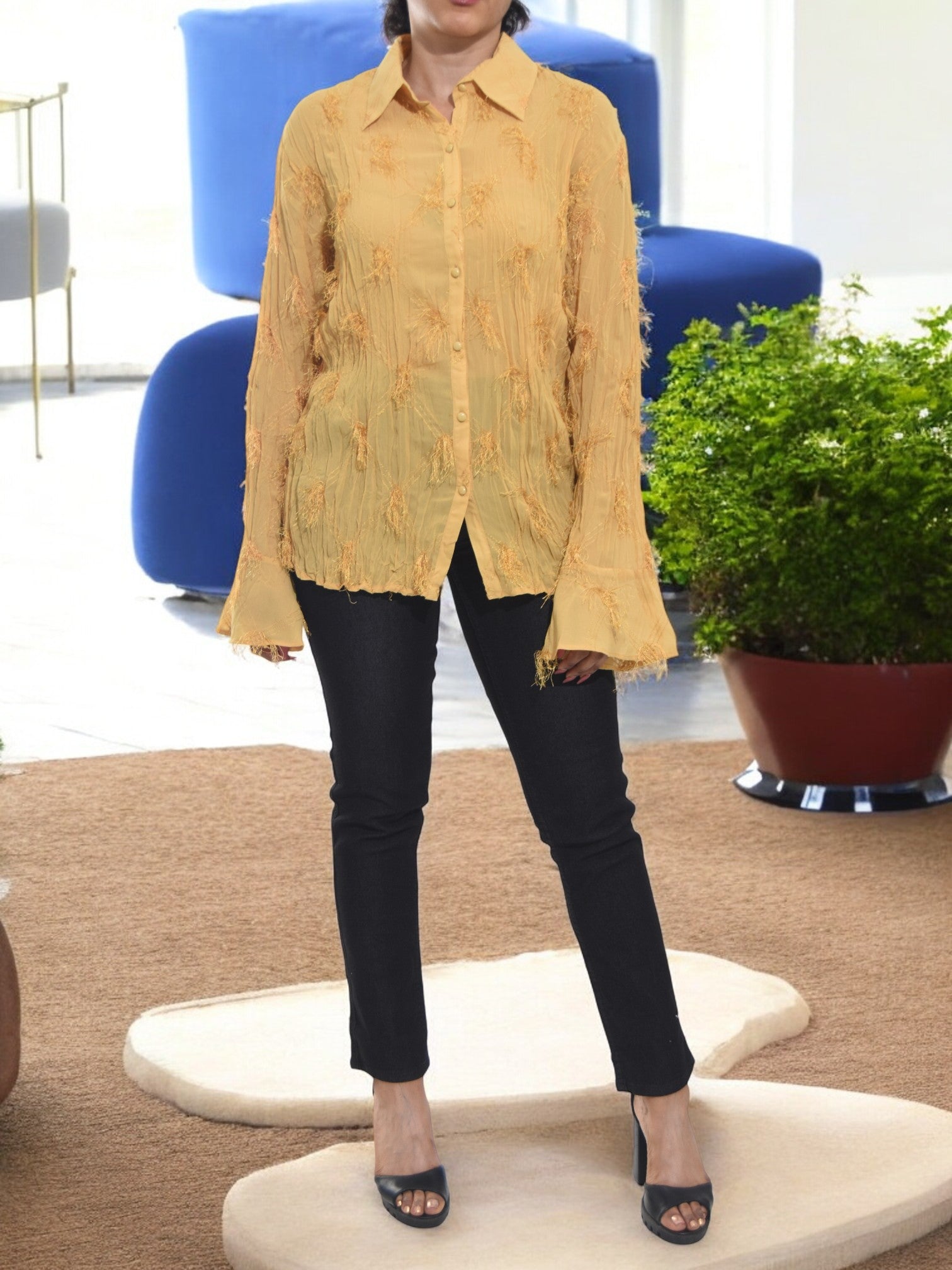 Ladies Mustard Frill Shirt - StylePhase SA