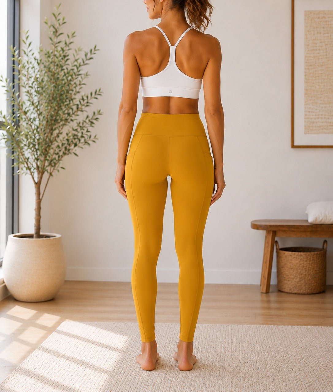 Ladies Mustard High-Waist Side Pocket Activewear Leggings - StylePhase SA