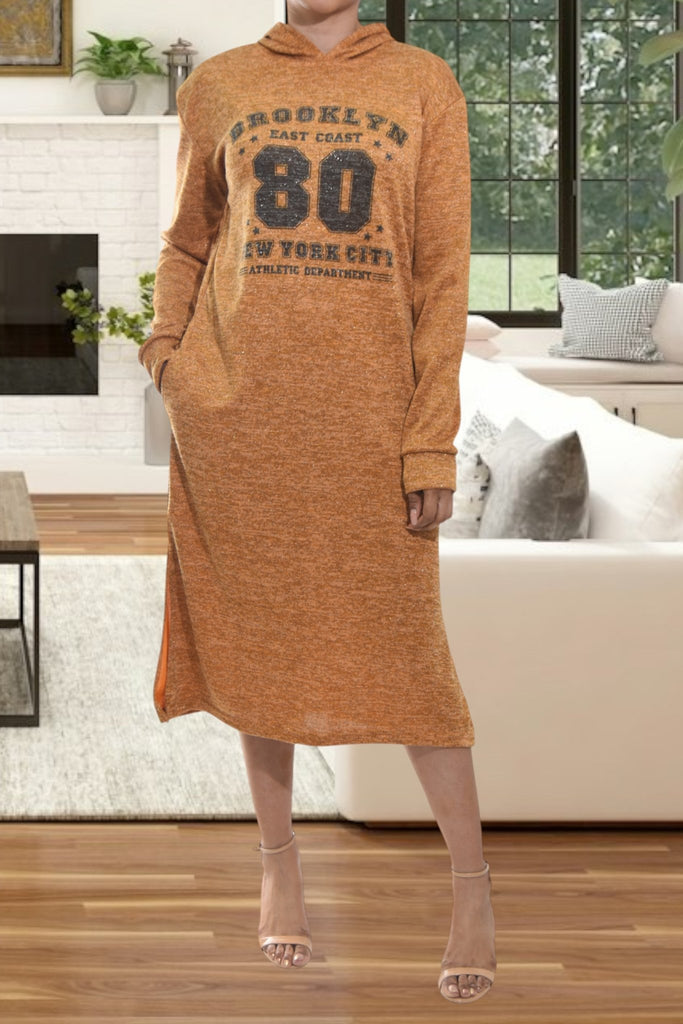 Ladies Mustard Hoody Fleece Dress - Brooklyn 80 - StylePhase SA