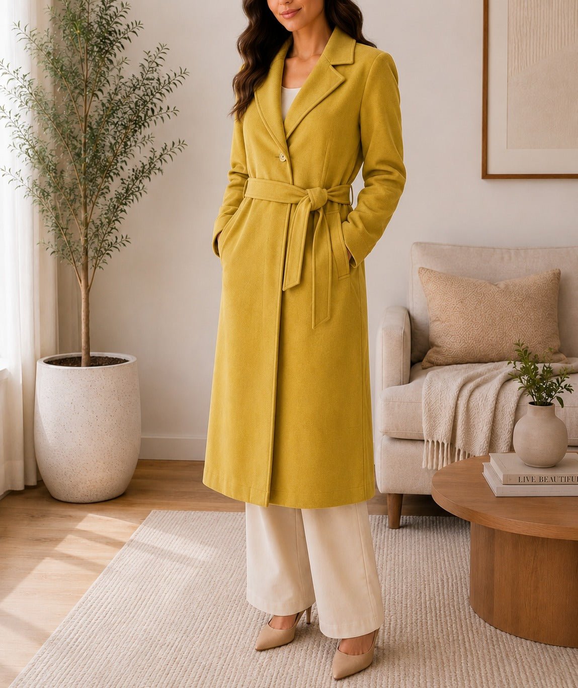 Ladies Mustard Long Pocket Coat - StylePhase SA