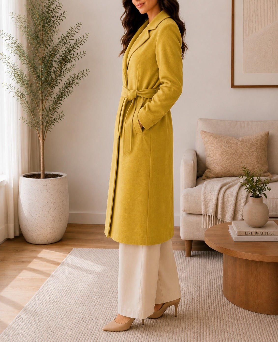 Ladies Mustard Long Pocket Coat - StylePhase SA