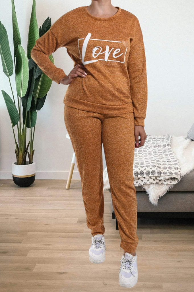 Ladies Mustard Love Printed Two Piece Set - StylePhase SA
