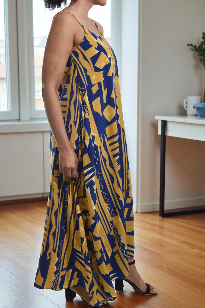 Ladies Mustard Printed Pocket Maxi Dress - StylePhase SA