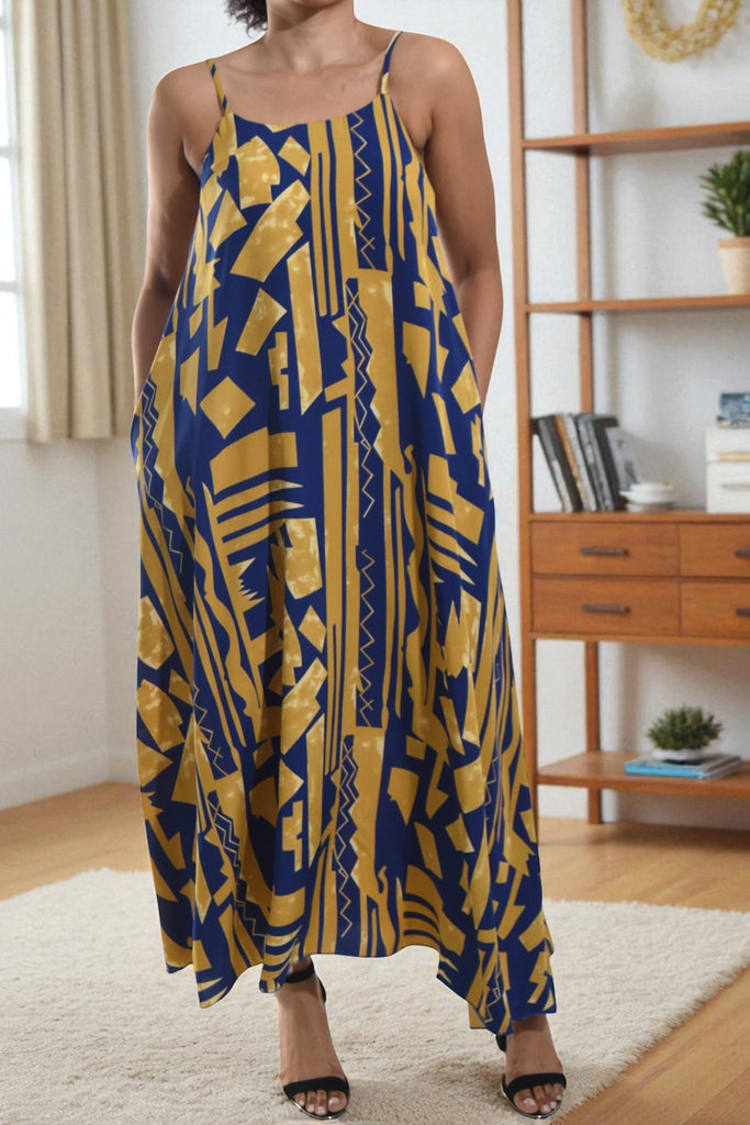 Ladies Mustard Printed Pocket Maxi Dress - StylePhase SA