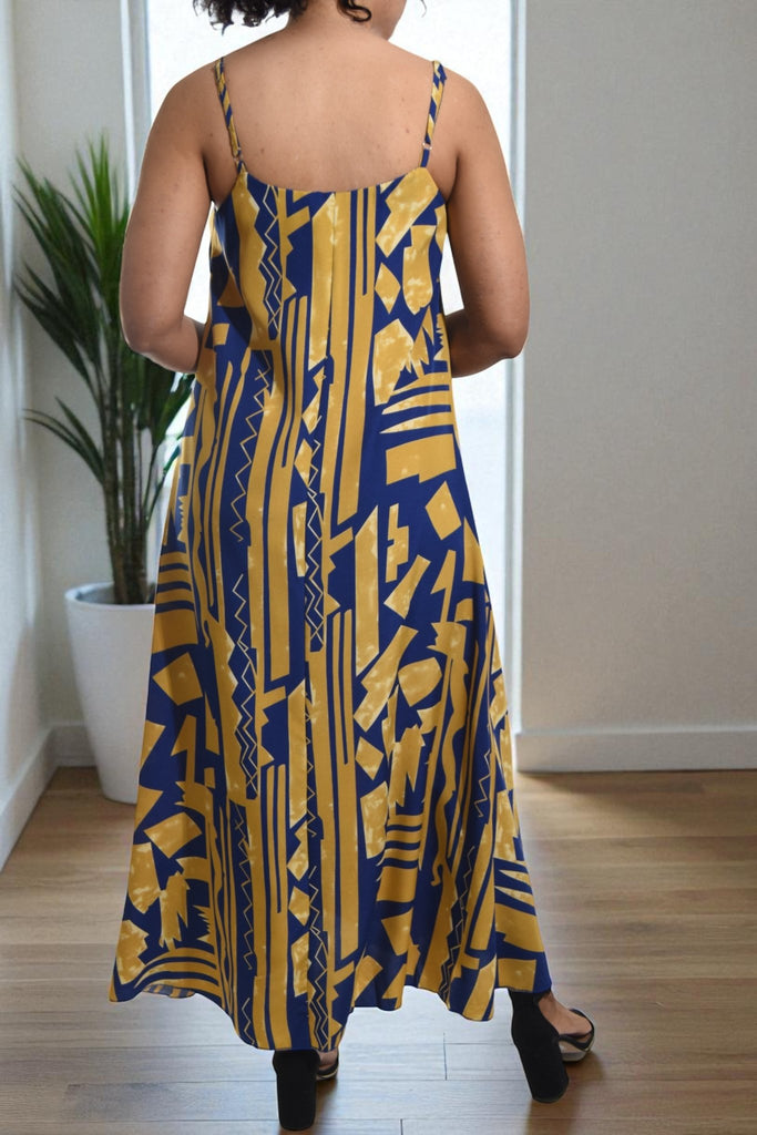 Ladies Mustard Printed Pocket Maxi Dress - StylePhase SA