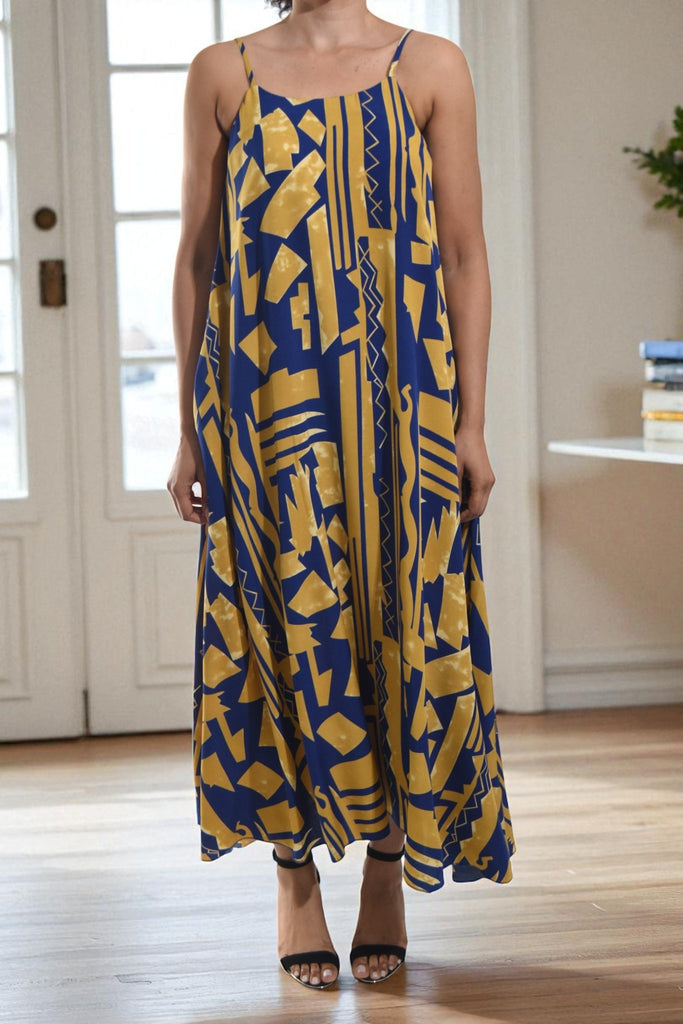 Ladies Mustard Printed Pocket Maxi Dress - StylePhase SA