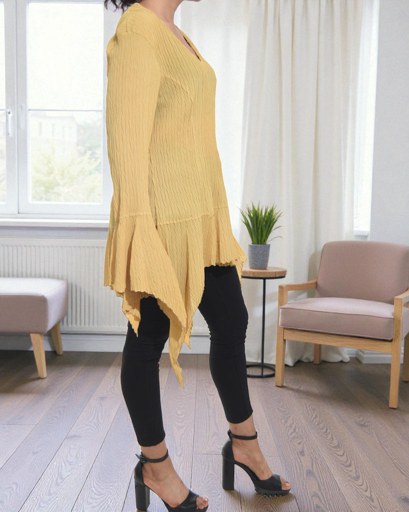 Ladies Mustard Ruffle Sleeve Top - StylePhase SA
