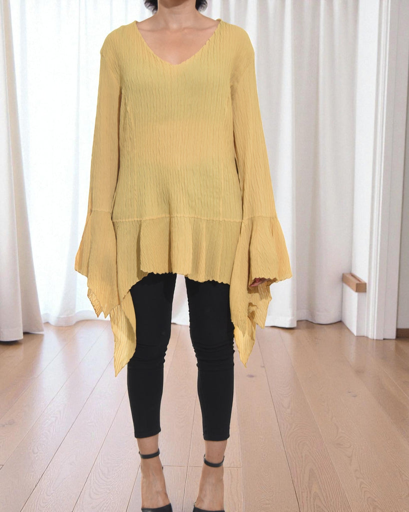Ladies Mustard Ruffle Sleeve Top - StylePhase SA