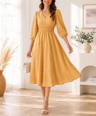 Ladies Mustard Smocked Waist Band Midi Dress - StylePhase SA