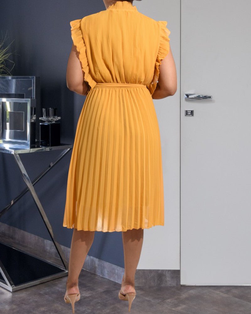 Ladies Mustard Vintage Chiffon Pleated Dress - StylePhase SA