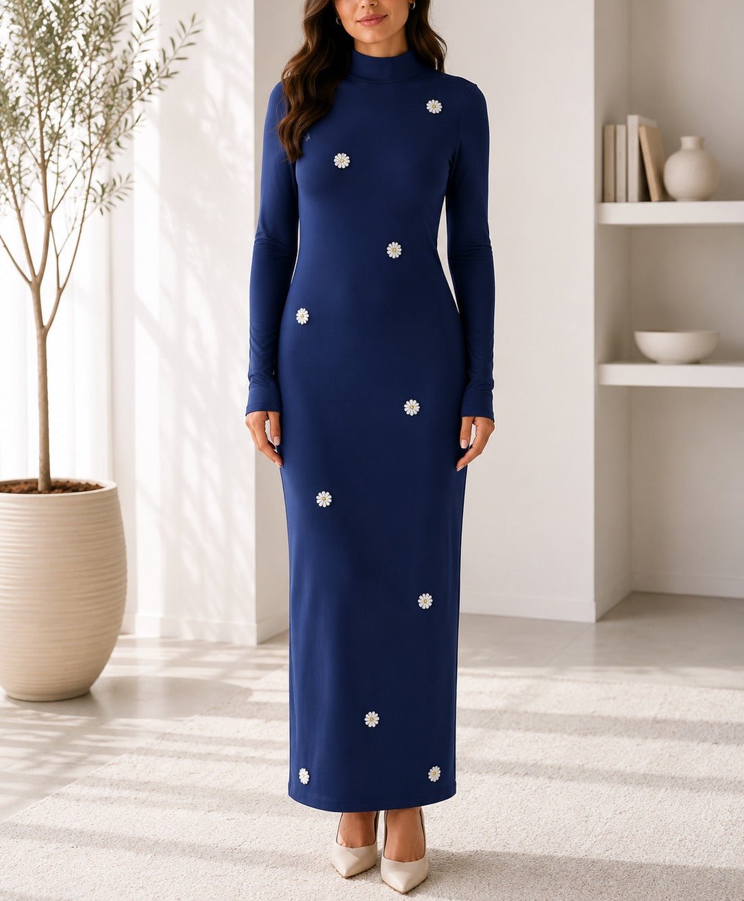 Ladies Navy 3D Flower Detail Maxi Dress - StylePhase SA
