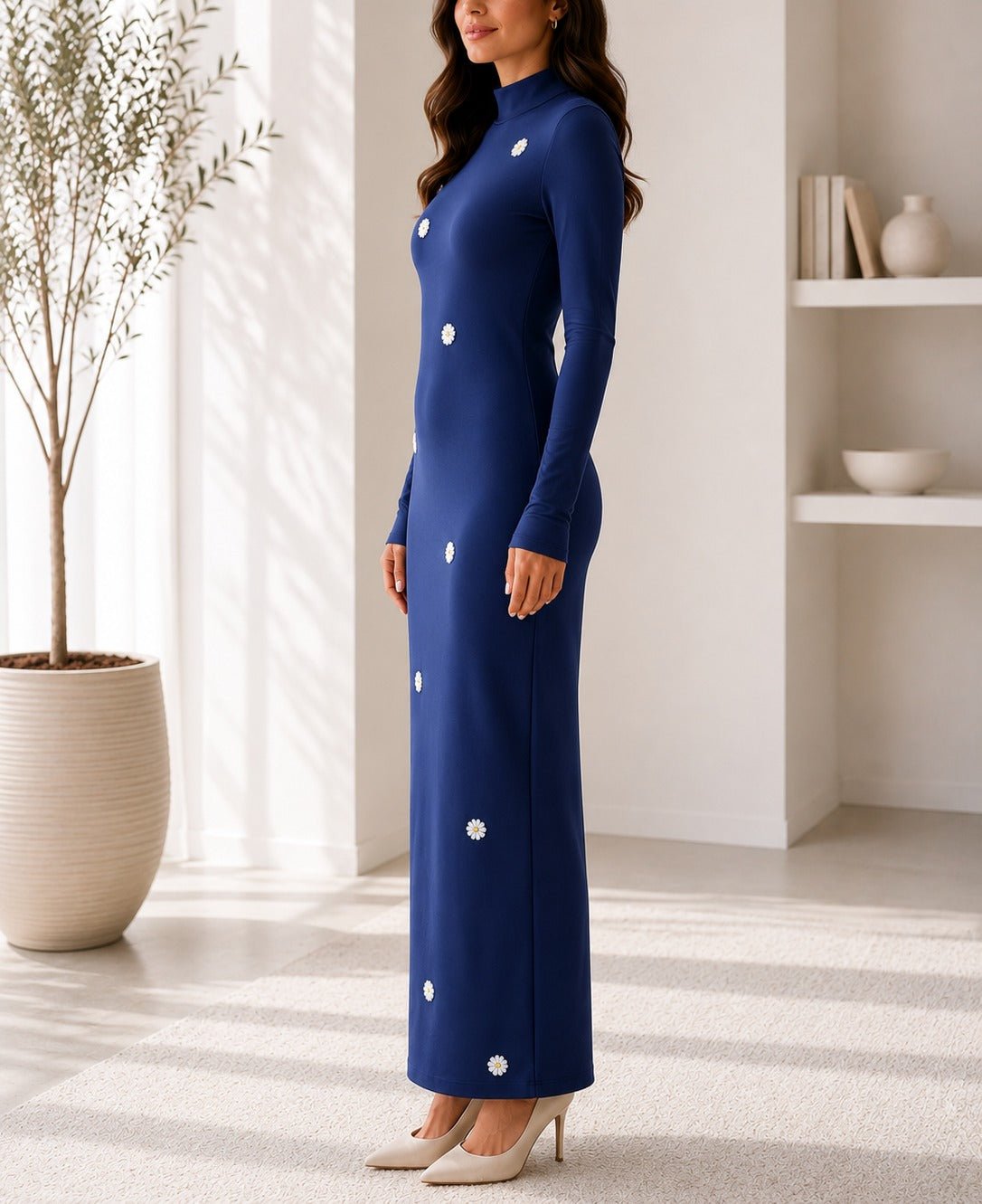 Ladies Navy 3D Flower Detail Maxi Dress - StylePhase SA