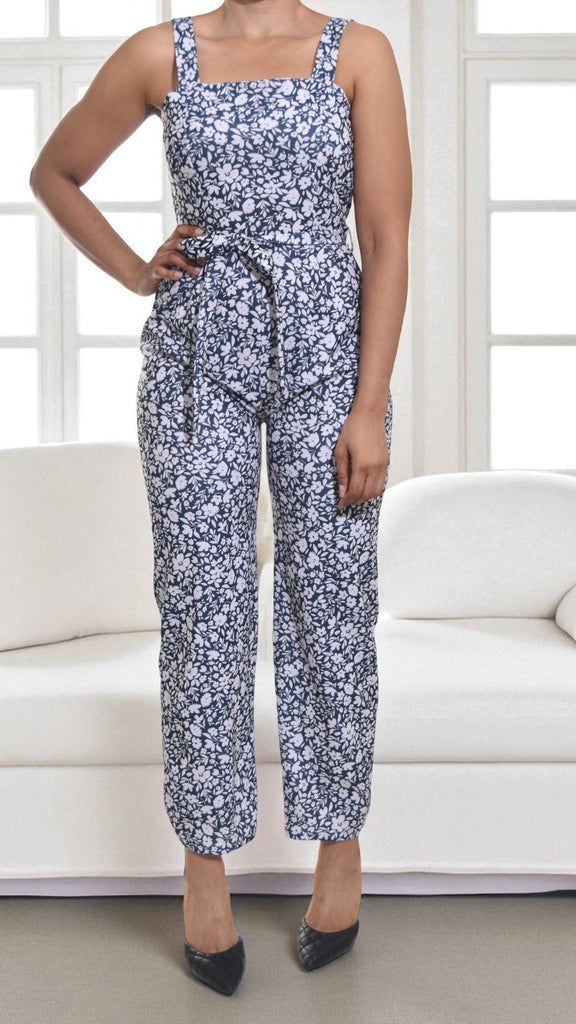 Ladies Navy And Cream Tie Front Jumpsuit - StylePhase SA