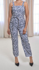 Ladies Navy And Cream Tie Front Jumpsuit - StylePhase SA