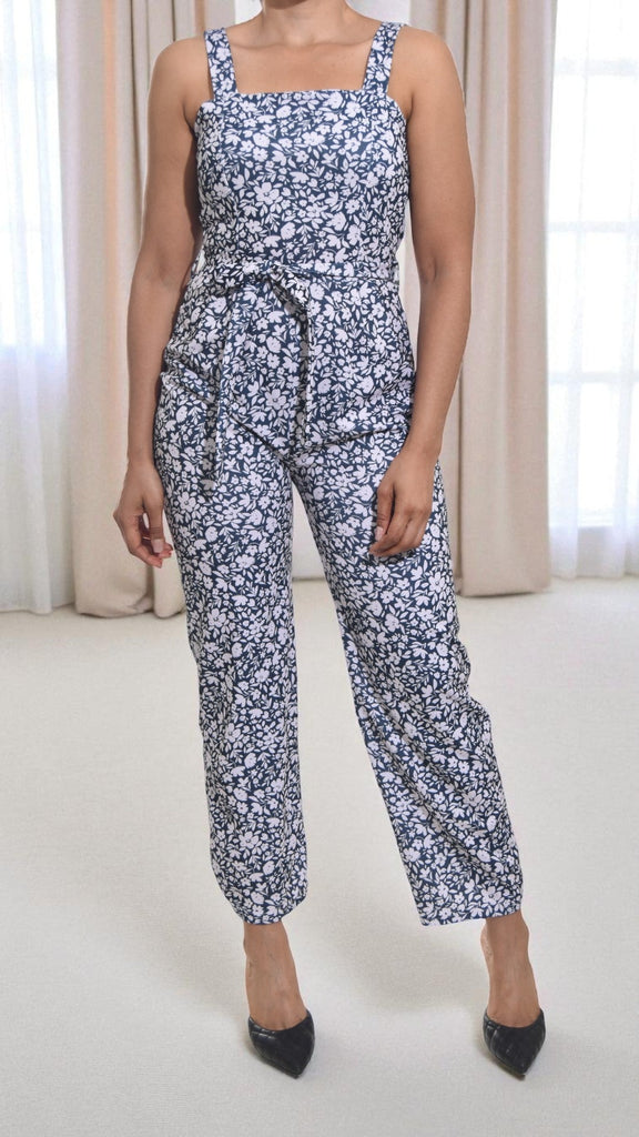 Ladies Navy And Cream Tie Front Jumpsuit - StylePhase SA