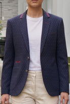 Ladies Navy And Maroon Spotted Slim Fit Blazer Coat - StylePhase SA