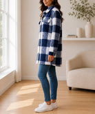 Ladies Navy And White Check Pattern Plush Top - StylePhase SA