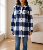 Ladies Navy And White Check Pattern Plush Top - StylePhase SA