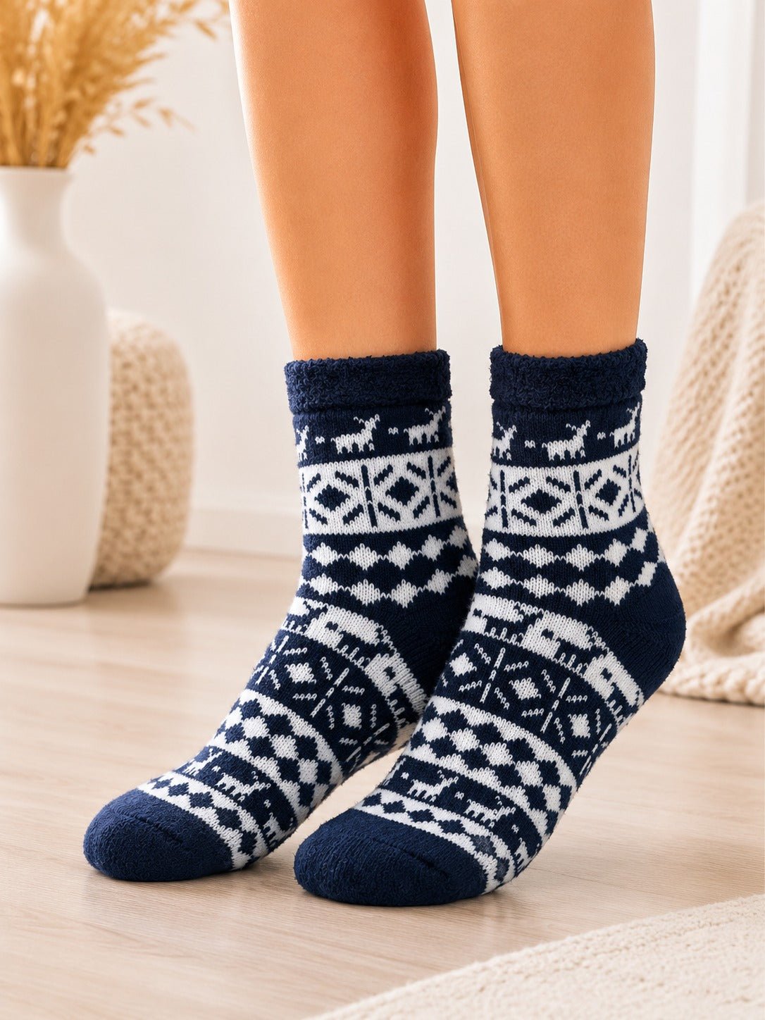 Ladies Navy Blue Thermal Fleece Lined Slipper Socks - StylePhase SA