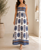 Ladies Navy Botanical Print Tie Sleeve Dress - StylePhase SA
