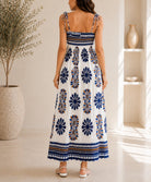 Ladies Navy Botanical Print Tie Sleeve Dress - StylePhase SA