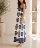 Ladies Navy Botanical Print Tie Sleeve Dress - StylePhase SA