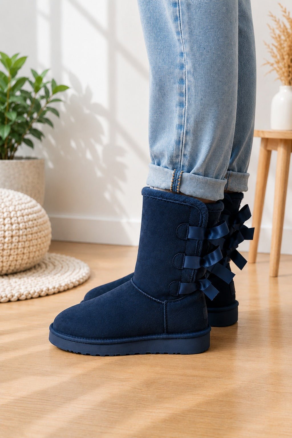 Ladies Navy Bow Warm Boots - StylePhase SA