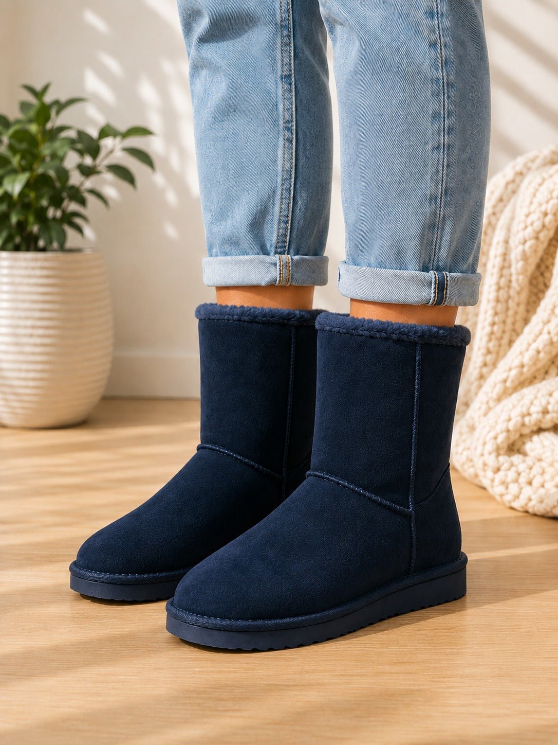 Ladies Navy Bow Warm Boots - StylePhase SA