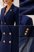 Ladies Navy Brooch Lined Slim Fit Blazer - StylePhase SA