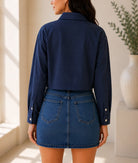Ladies Navy Button Up Cropped Shirt - StylePhase SA