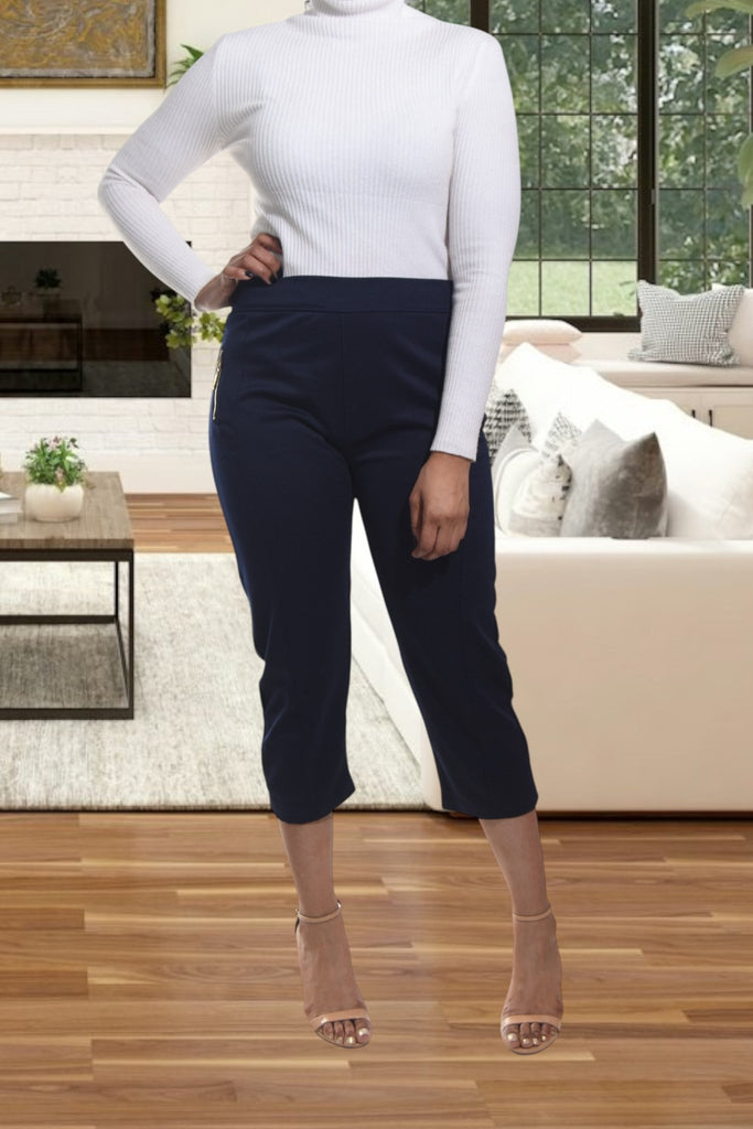 Ladies Navy Capri Zip Pants - StylePhase SA