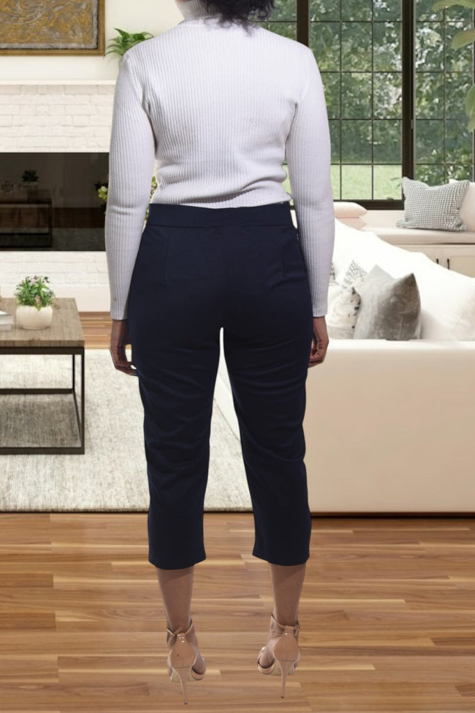 Ladies Navy Capri Zip Pants - StylePhase SA