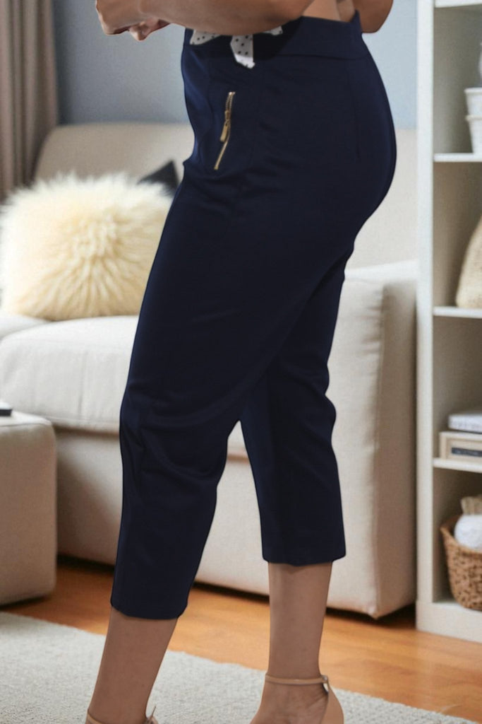 Ladies Navy Capri Zip Pants - StylePhase SA