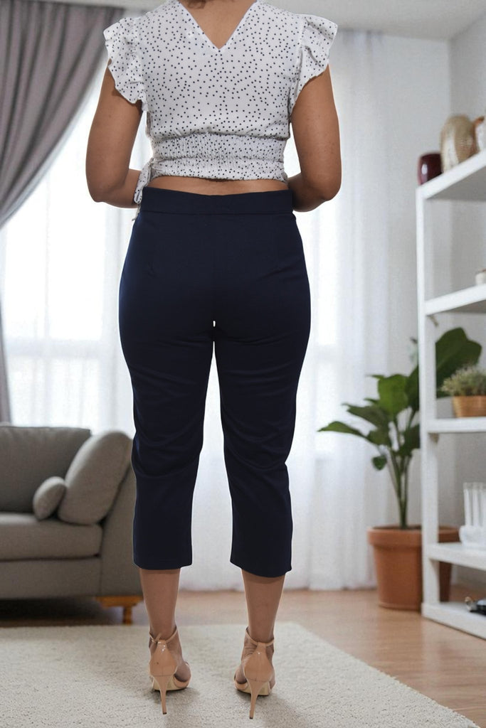 Ladies Navy Capri Zip Pants - StylePhase SA