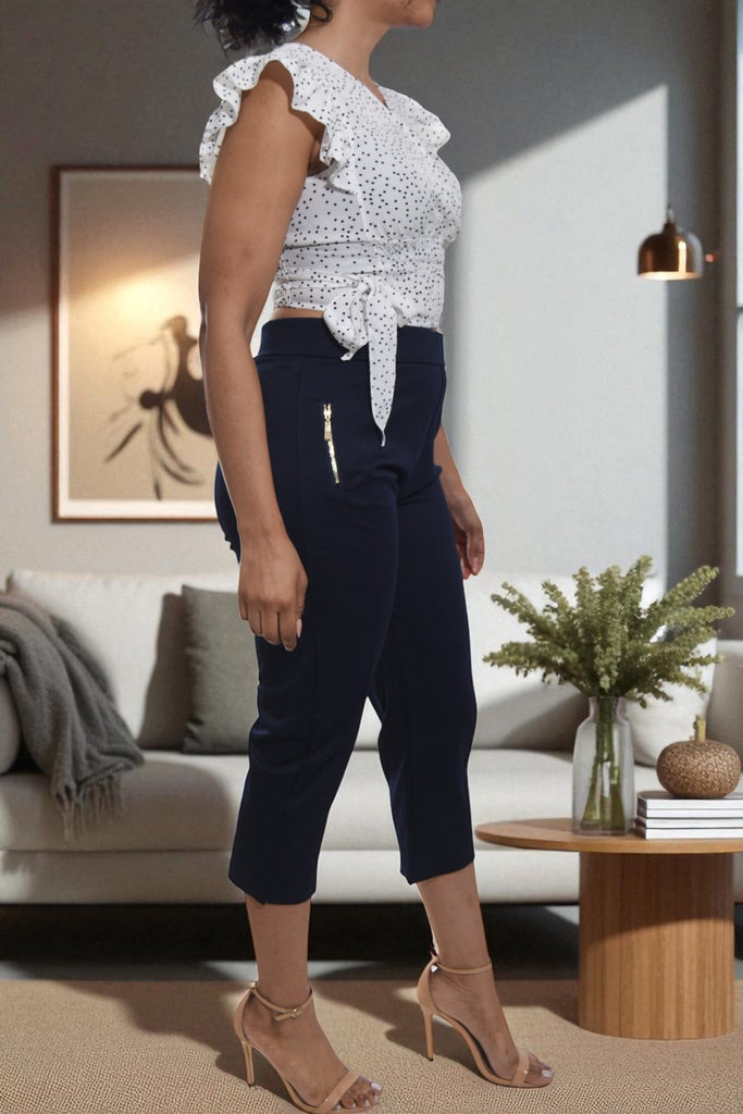Ladies Navy Capri Zip Pants - StylePhase SA