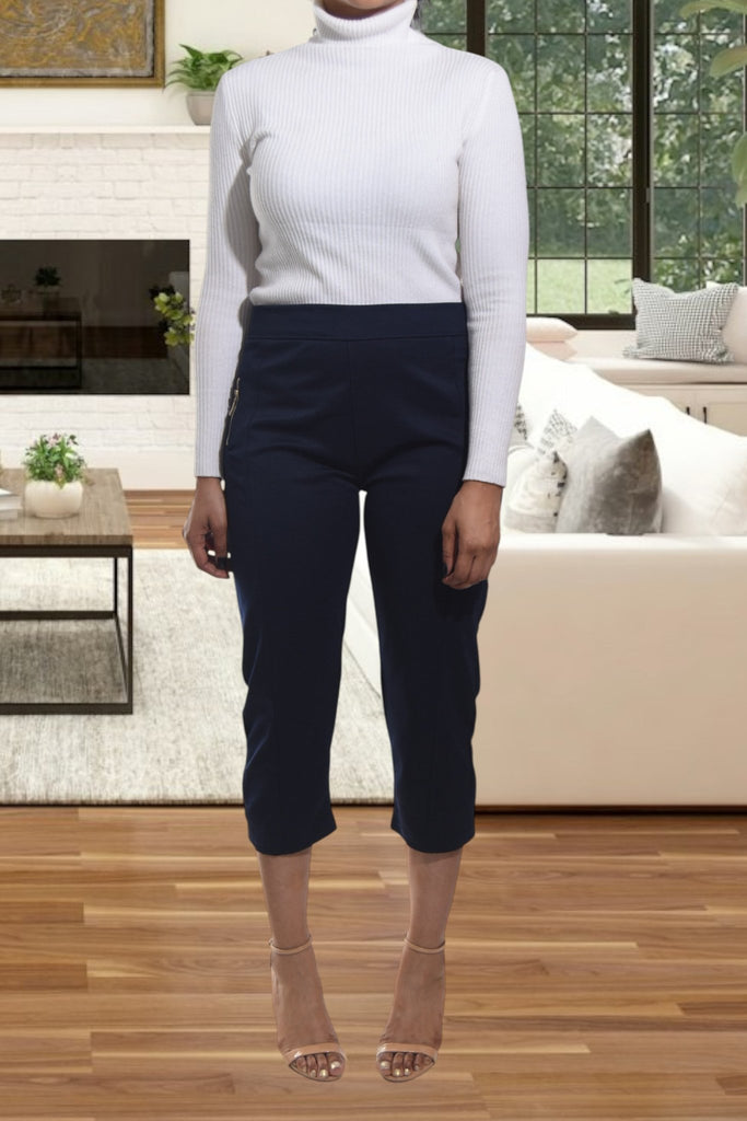 Ladies Navy Capri Zip Pants - StylePhase SA