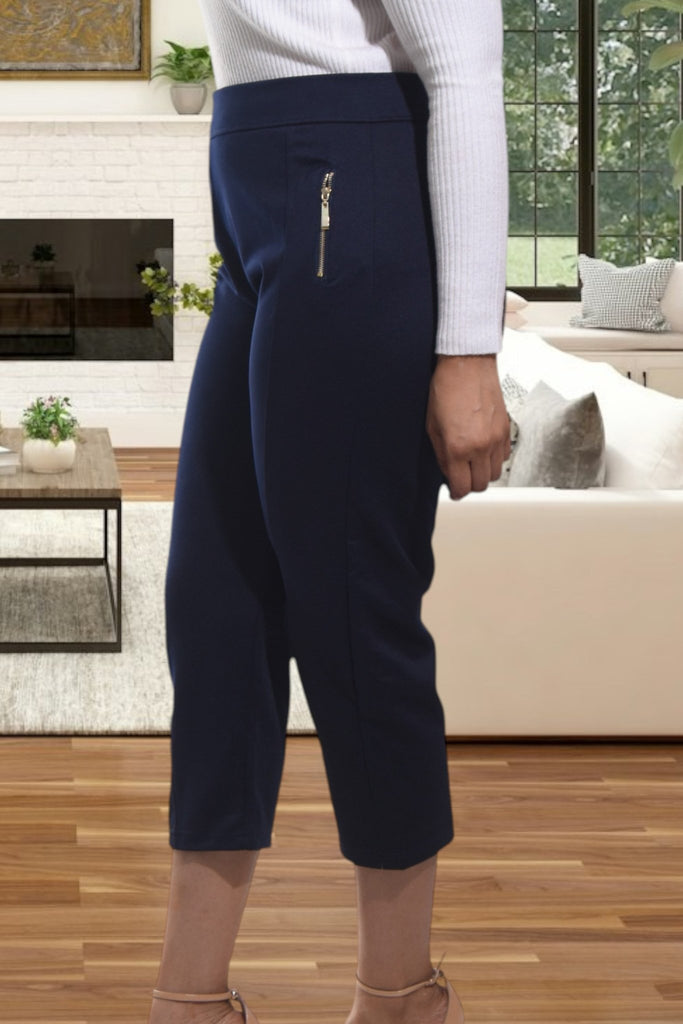 Ladies Navy Capri Zip Pants - StylePhase SA