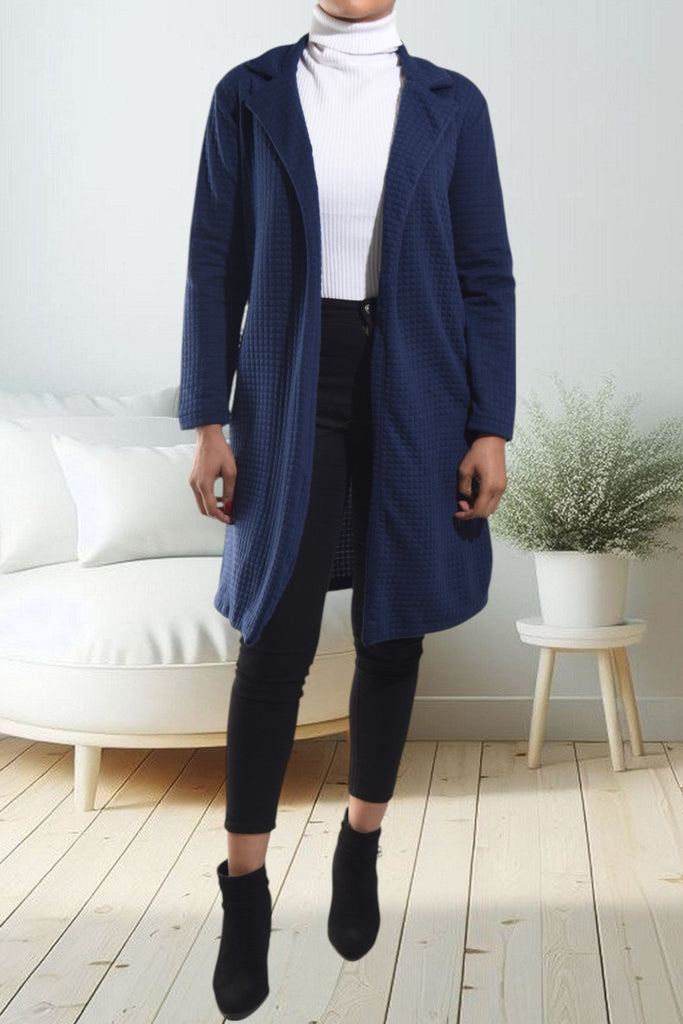 Ladies Navy Check Open Coat - StylePhase SA
