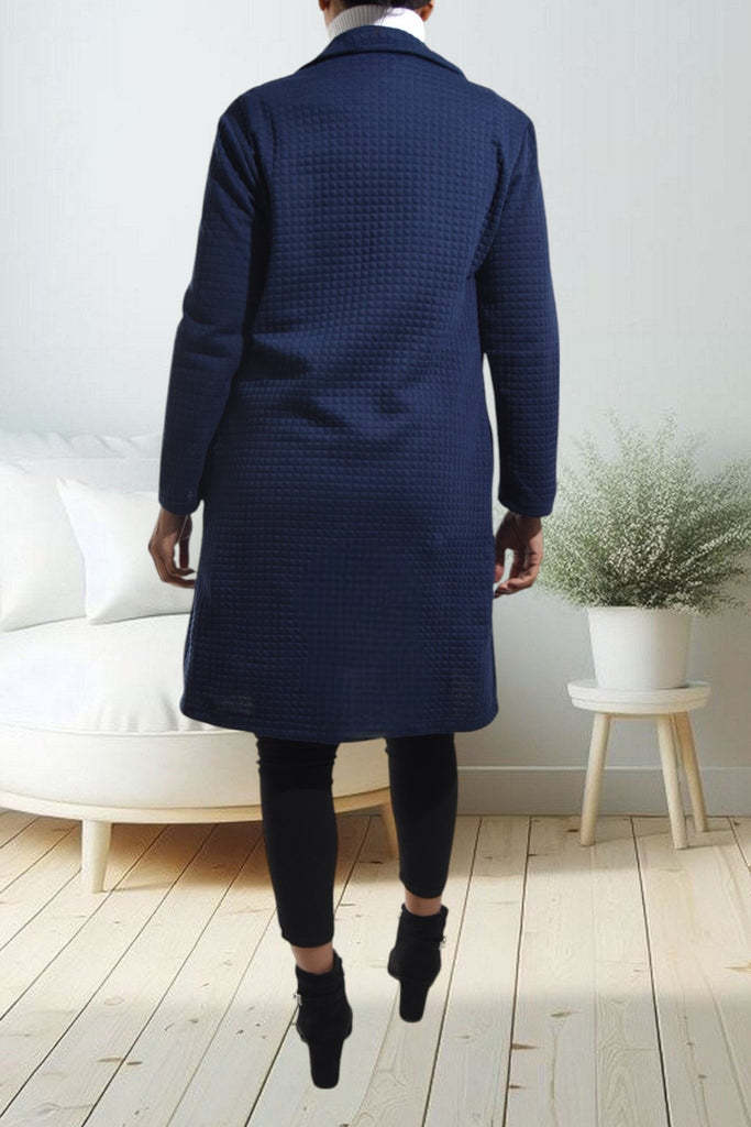 Ladies Navy Check Open Coat - StylePhase SA