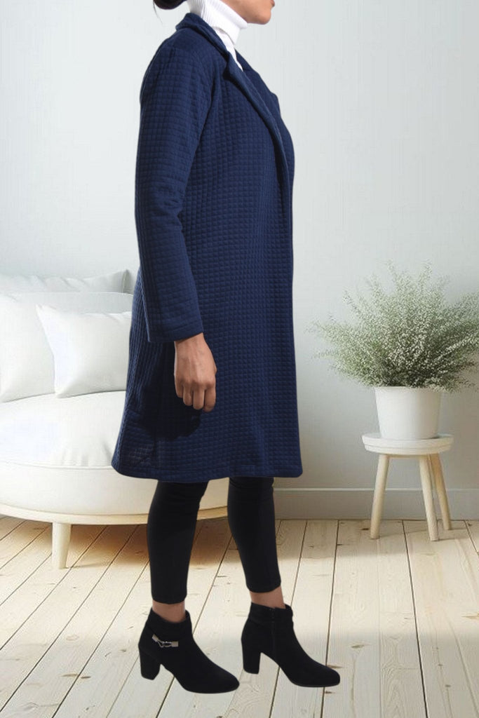 Ladies Navy Check Open Coat - StylePhase SA