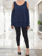 Ladies Navy Cold Shoulder Top - StylePhase SA