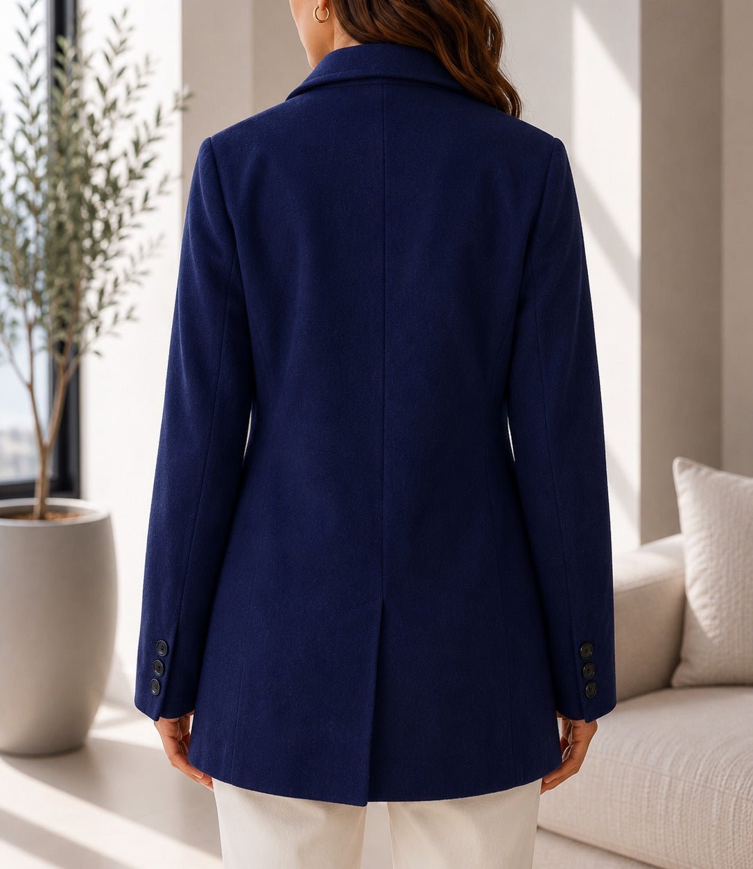 Ladies Navy Contrast White Stitch Blazer - StylePhase SA
