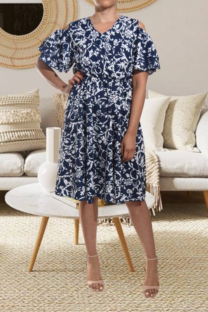 Ladies Navy Cut Out Sleeve Dress - StylePhase SA