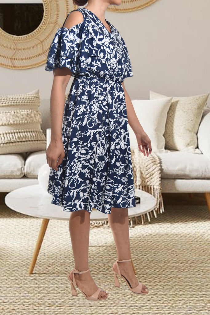 Ladies Navy Cut Out Sleeve Dress - StylePhase SA