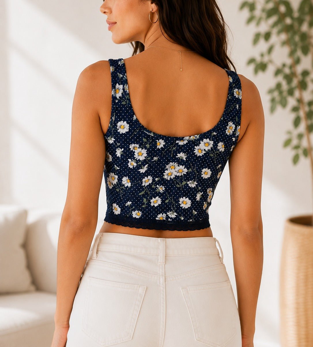 Ladies Navy Daisy Floral Activewear Top - StylePhase SA
