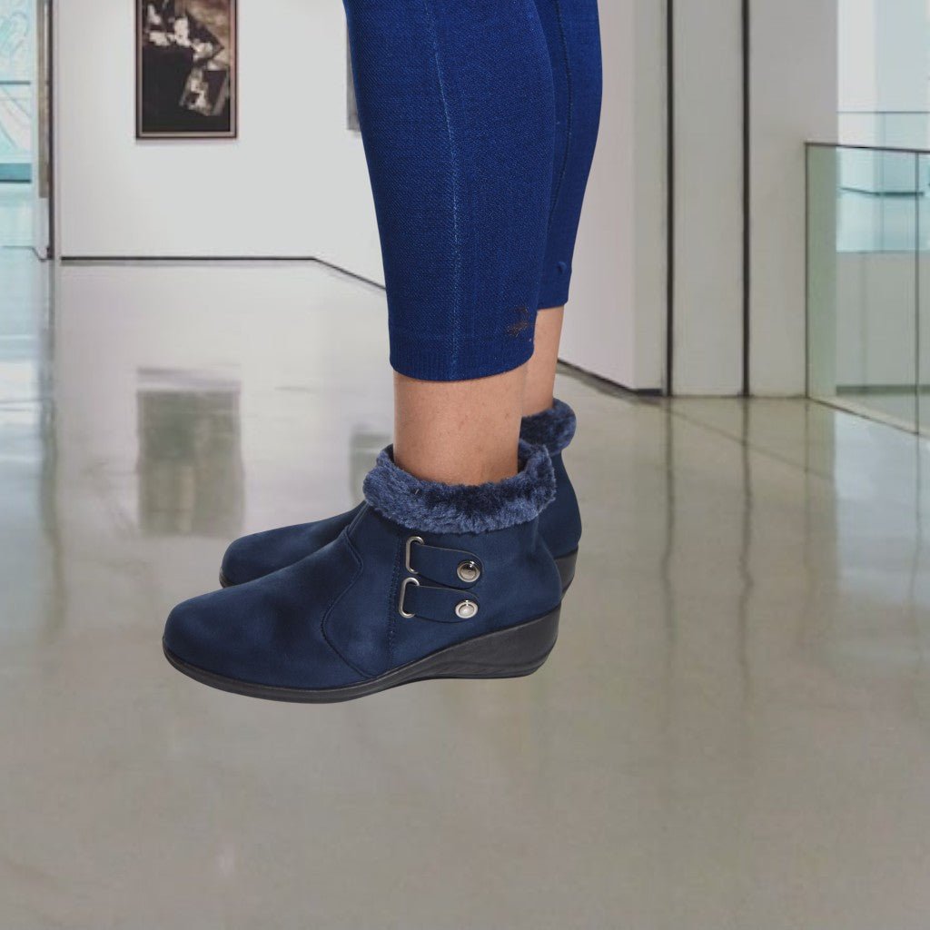 Ladies Navy Double Button Ankle Boots - StylePhase SA